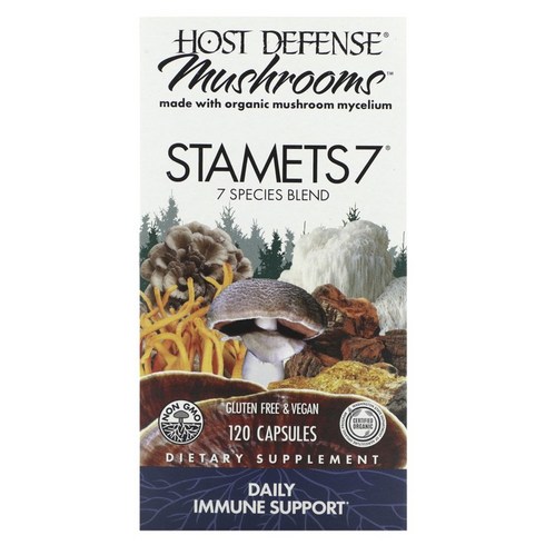 Fungi Perfecti Host Defense mushrooms Stamets 7 데일리 이뮨 써포트 120정, 1개, 120개