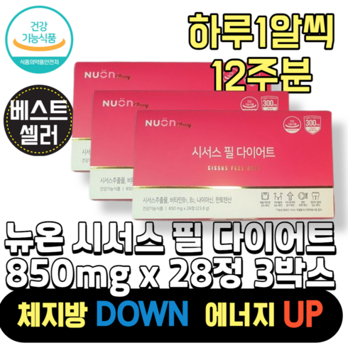 [빠른출고][본사정품] 뉴온 시서스 필 다이어트 850mg 28정 12주분 시서스알약 씨서스 시서스다이어트 시저스 시서스필 씨저스 보조제 체지방, 1개