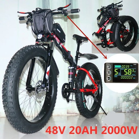 전기자전거 MTB 접이식 산악 가성비 스노우 바이크 1000W 2000W 48V 20Ah 26x40 인치 타이어, 1)1000W 48V 15AH