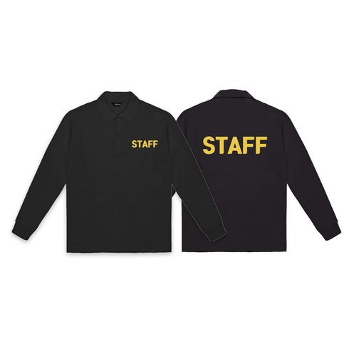2023년 가성비 최고 유니폼업체 - STAFF 프린팅 긴팔 쿨론 카라 티셔츠 블랙 스태프티 직원복 행사복 단체복 (기능성 남녀공용 검정