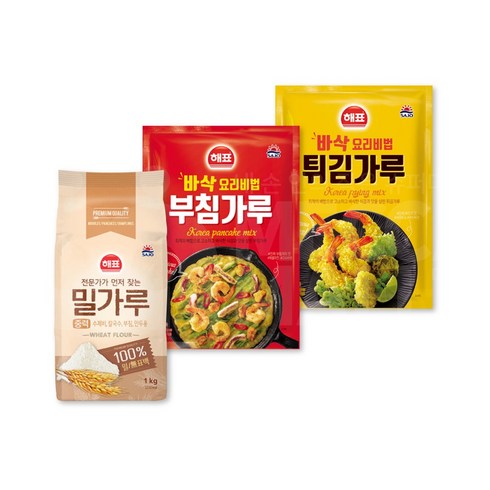 육전 전분가루 - (메카몰) 해표 부침가루1kg+튀김가루1kg+중력밀가루1kg, 1kg, 1개