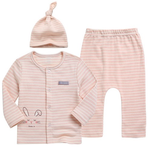 그린베베 국내생산 영유아 봄가을용 리틀라인 후라이스 내의 상하복 3종세트