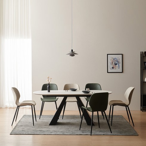 카멜 타원형 6인용 포세린 세라믹 식탁 세트 1600 (의자6), 1600테이블, 캐슬마블, 퍼니그린6