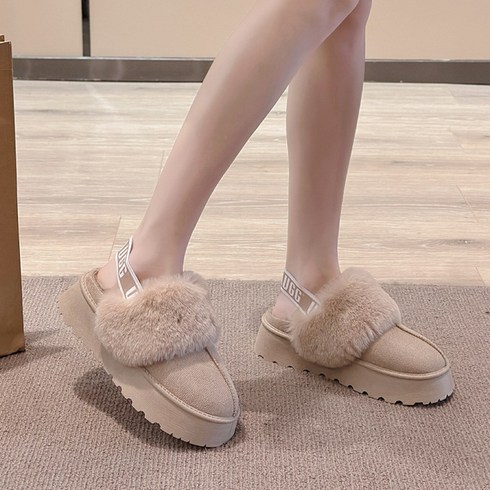 블루시엘 키높이 밴딩 슬리퍼 통굽 높이 5cm 털 스웨이드 퍼 블로퍼