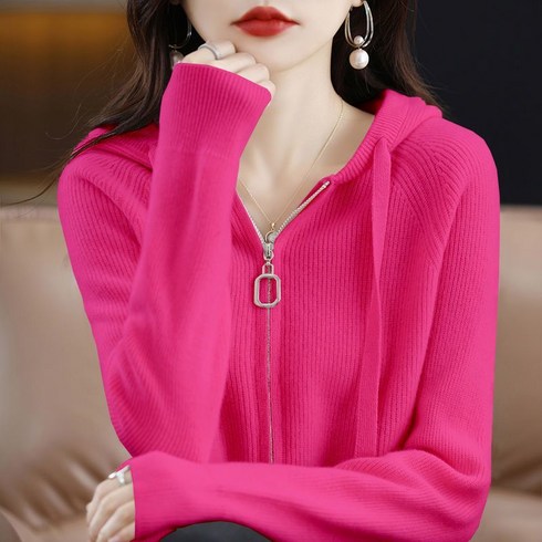 2023년 가성비 최고 골프가디건 - 가을과 겨울 새로운 여성 골프 의류 여성 골프 탑 패션 슈트 모자 칼라 카디건 여성 지퍼 후디 루즈 후드 스웨터 여성 스웨터 재킷