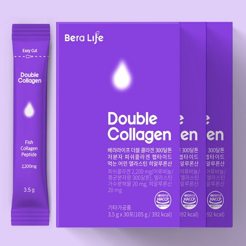 베라라이프 더블콜라겐 300달톤 저분자 피쉬콜라겐 펩타이드 먹는 어린 엘라스틴 히알루론산 3.5g X 90포, 105g, 3박스