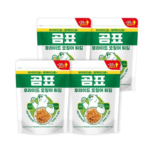 [신제품]70g 늘어난 중량업 곰표 후라이드 오징어 튀김 270g 대용량 포장(+35% 증량), 4개