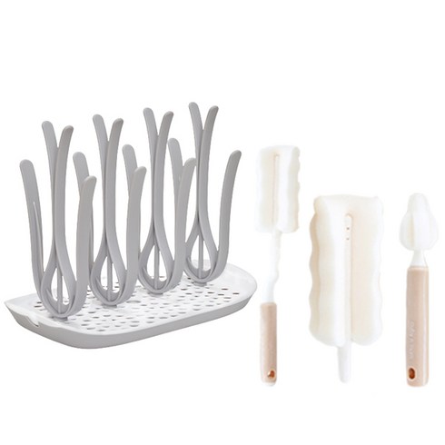 네이쳐러브메레 젖병 건조대 + 베이비큐 젖병솔세트, 젖병건조대 (그레이) +세척솔세트