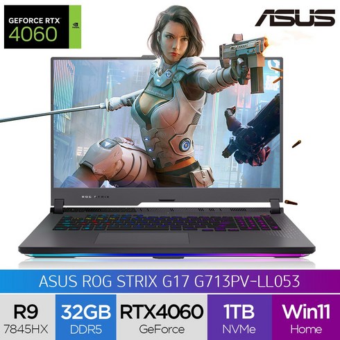 ASUS ROG G713PV-LL053 라이젠9/RTX4060 고해상도 게이밍 노트북, WIN11 Home, 32GB, 1TB, 라이젠9, 이클립스그레이