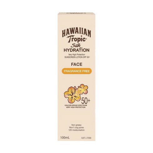 하와이안 트로픽 무향 실크 하이드레이션 페이스 선크림 SPF 50+ 100ml Hawaiian Tropic Silk Hydration Sunscreen, 1개