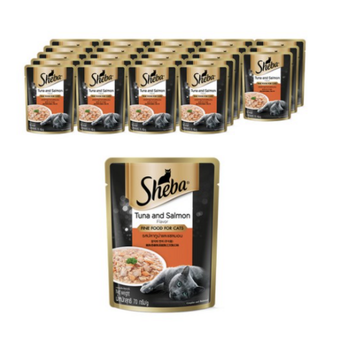 2023년 가성비 최고 고양이습식사료 - 쉬바 고양이 주식 파우치, Tuna Salmon/참치와 연어, 70g, 48개