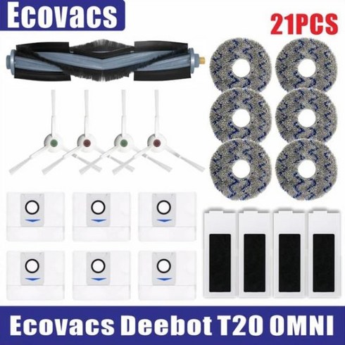 로봇물청소기Ecovacs Deebot 메인 사이드 브러시 천 HEPA 필터 먼지 봉투 교체 예비 부품 T20 옴니 T20e, 17 21pcs