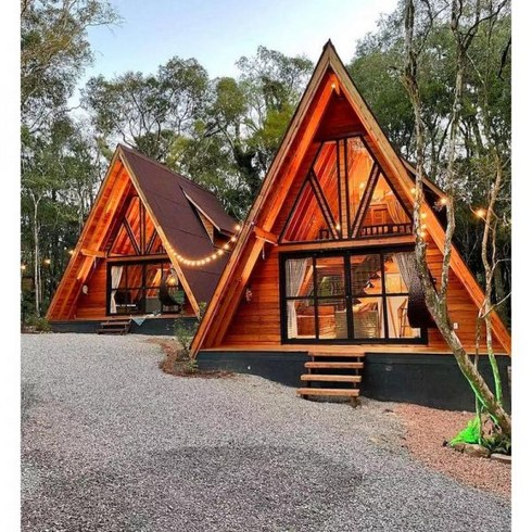 맞춤형 현대 빌라 경치 좋은 곳 특집 B&B 캠핑용 삼각형 목조 주택 이동식 야외 캐빈 숲 속 나무 위의 집, 연한 갈색