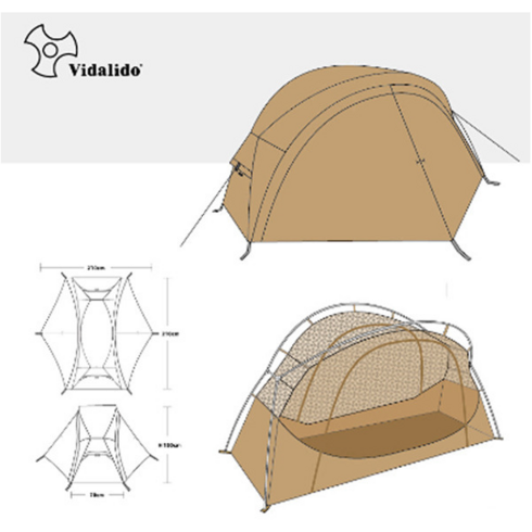 2023년 가성비 최고 코트텐트 - 비달리도 코트텐트 솔캠 경량 텐트 야전침대 텐트 백팩킹 쉘터 1인용 텐트, 이너텐트+플라이, 카키