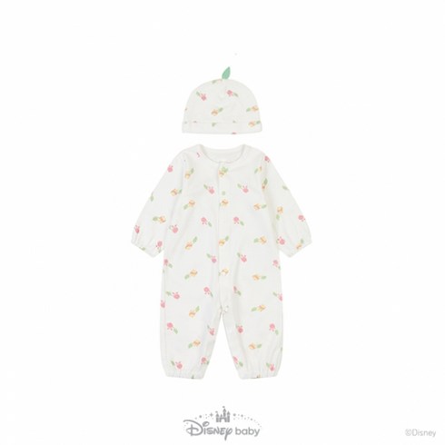 아가방 중계점 [디즈니베이비] 우푸피 수플레 우주복 (+모자)(O/WHITE) *24년 봄신상* 푸우와 친구들 패턴 디자인 모자 세트 우주복 7개월~24개월