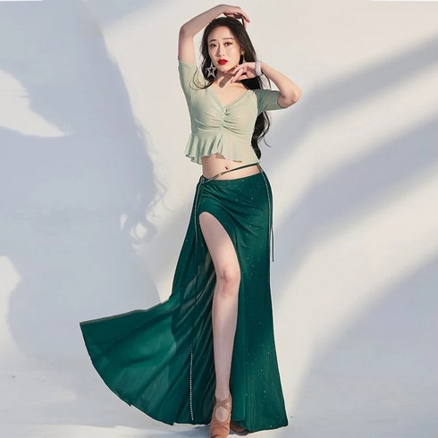 폴댄스의상 핫한폴웨어 폴웨어 밸리 댄스 연습 복장 여성 탑 스커트 공연 의상 동양의 성능, 없음