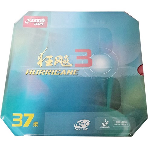 중국러버 - 국내배송 DHS 네오 허리케인 3 37도 Neo Hurricane 3 중국 탁구 라켓 점착 러버, 37도 2.1mm / 2.15mm 레드, 1개