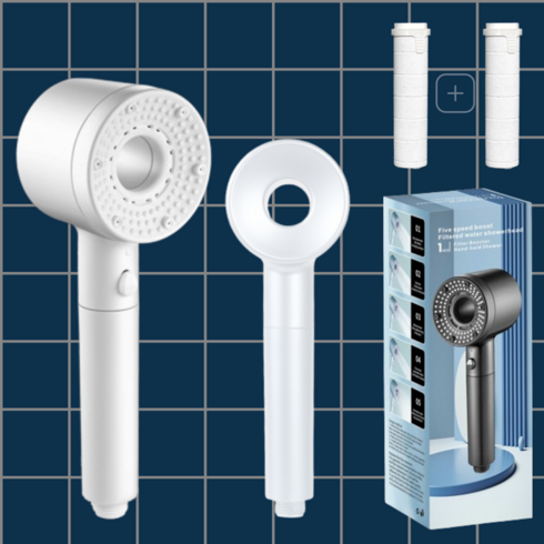브이럽스 수압상승 5단 온오프 필터 샤워기 헤드, 화이트 (필터기 1+1), 1개