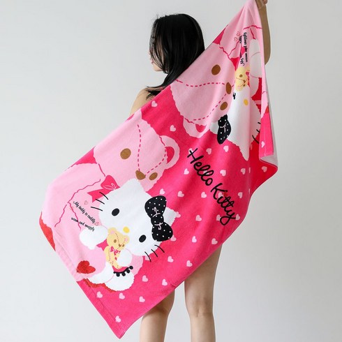 헬로키티비치타올 - Hello Kitty 헬로키티 키티베어 바스타올 350g 70x130cm, 핑크, 1개