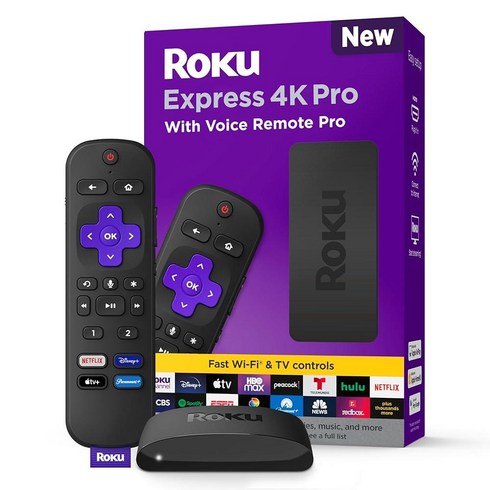 Roku Express 4K 음성 리모컨 프로 | Roku 스트리밍 장치 4K/HDR 충전식 Roku 리모컨 핸즈프리 컨트롤 분실 원격 파인더 무료 및 라이브 TV - 아마