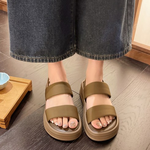 여자샌들 - ANYOU 여성 가벼운 캐주얼 샌들 트렌디 발편한 쿠션 5cm 키높이 밴딩 샌들