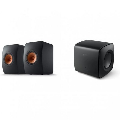 KEFLS50 메타 패시브 책장 스피커 페어 미네랄화이트, Black, Meta + KC62 Subwoofer(Black)