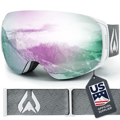 WildHorn Outfitters 로카 프리미엄 스노보드 & 스키 고글, Arctic White / Sapphire