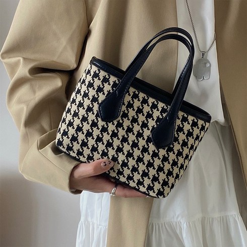 사슴 2022 작은 새 여성 가방 고급 복고풍 houndstooth 프랑스 핸드백 어깨 작은 가방, 블랙