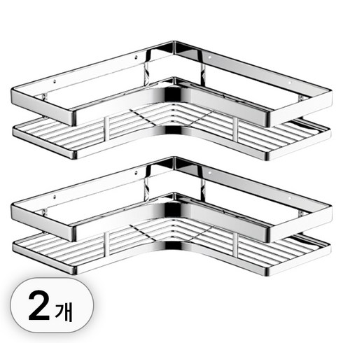모서리선반 - 투데이리빙 1+1 무타공 올스텐 욕실 코너 선반 화장실 스텐 벽선반 벽걸이 정리대, R99974C(하이타입, 2개