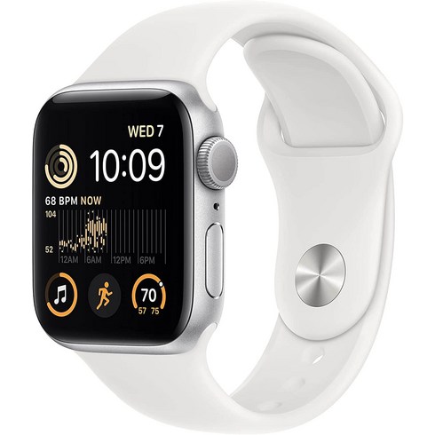 애플워치 Apple Watch SE(2세대) GPS 40mm 미드나이트 알루미늄 케이스 및 미드나이트 스포츠 밴드 포함 스마트 워치, 40mm S/M, 실버 알루미늄