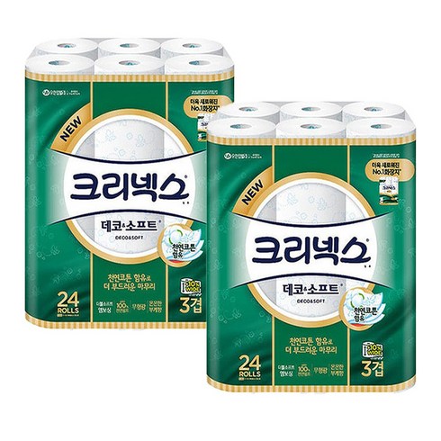 크리넥스 천연 펄프 데코 & 소프트 3겹 화장지 30m, 24롤, 2팩