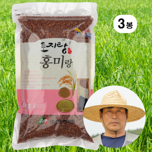 홍국쌀 - [100% 국산 햇곡] 생산일이 명확한 국산 홍미, 1kg, 3개