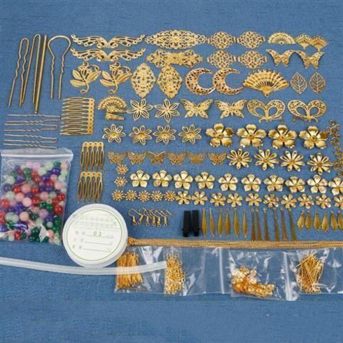 Makone diy수공예제작 고풍 헤어장식품 부속품 스스로제작 머리비녀 재료 세트, T01-(골드색)베이직타입