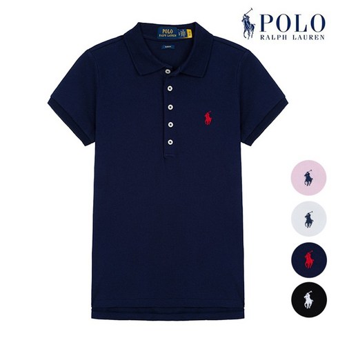 [POLO RALPH LAUREN] 폴로 랄프로렌 여성 슬림핏 스트레치 반팔 카라티 블랙 [5 버튼]