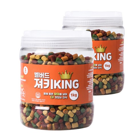 간식져키 - 벨버드 져키킹 강아지 간식 S, 혼합맛(황태/연어/참치/오리/치즈), 1kg, 2개