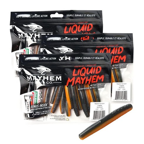 2023년 가성비 최고 리퀴드메이헴 - Mayhem Bait Co. Convulsion 7.9cm2.75인치 베이스 낚시용 부드러운 플라스틱 스윔베이트 12개 3팩 네드 리그에 적합 튜브 3개 액체 메이헴 물고기, Crawdad