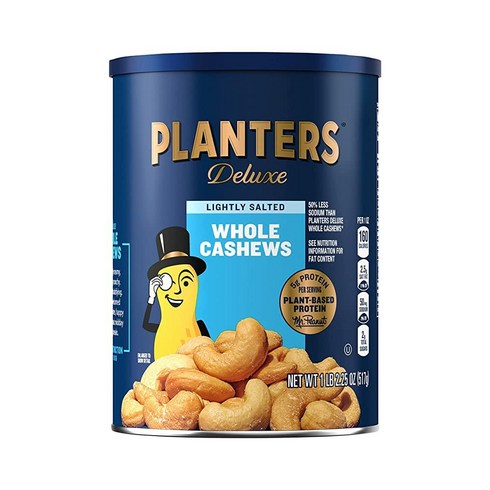 넛쏘굿 플랜더스 Planters 디럭스 가볍게 소금에 절인 재밀봉 가능한 통 캐슈 및 견과류 성인 아동용 영양이 풍부한 간식 비건-434, 1)가벼운 소금 - 1.14 Pound (Pack of