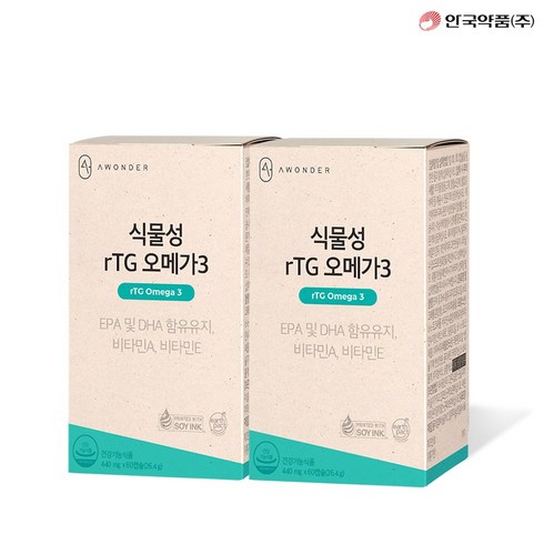 안국약품 초임계 식물성 rTG오메가3 60캡슐( 80% 고순도 ) 혈행개선, 2개, 60정