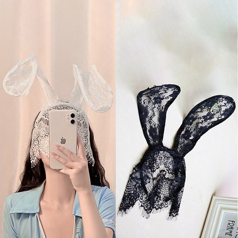 글램디브 바니 코스프레 머리띠 레이스 베일 이벤트복 할로윈 코스튬 파티 AK0298