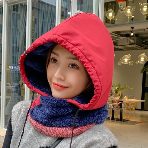 2023년 가성비 최고 스노우보드후드 - 비바로싸 겨울 방한 여성 패딩 바라클라바 버프 후드 골프 넥워머 스키 스노우보드 모자, 빨간색