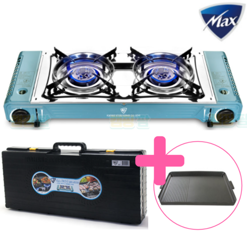 2023년 가성비 최고 컨테이너버너 - 맥스 투버너 2구 고화력 휴대용 가정용 캠핑 올인원 가스버너 부르스타 버너 가스렌지 세트, 1개