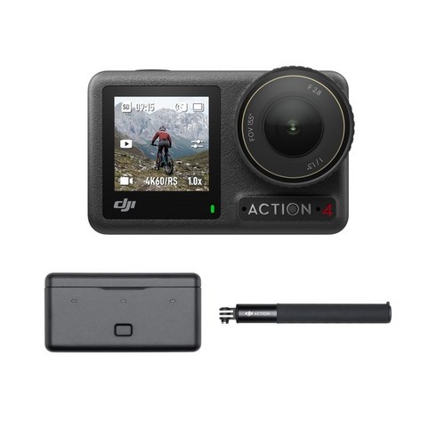 DJI 액션 카메라 Osmo Action 4 어드벤처 콤보 - []4K120fps 대응 방수 카메라 11.3인치 센서 탑재 10-bit & D-Log M 155º 초광각 FOV 최대 7시간 반구동을 실현하는 3가지로 Vlog에 최적