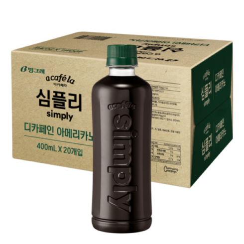 심플리디카페인 - 아카페라 심플리 디카페인 아메리카노 커피, 400ml, 20개