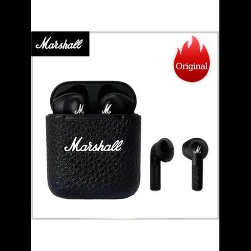 마샬헤드셋 - Marshall MINOR III 휴대용 무선 헤드폰 HIFI 사운드 블루투스 이어폰 충전 케이스 포함 스포츠 세미 인이어 헤드폰, 1) Black