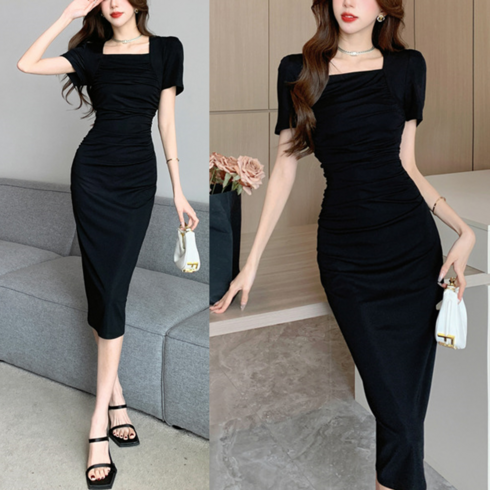 JQS CN4742 - JQS 오피스룩 신축성 좋은 롱 원피스 9540