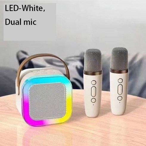 [chengyi] KINYO k12 무선 블루투스 MINi 스피커+마이크 2in1 홈 ktv MT전용 HIFI음질 최신출시, 마이크2개, 화이트