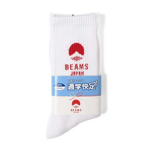 beams양말 - 빔즈재팬 양말 RENOWN IN x BEAMS 화이트 x 빨간 로고 23-25cm, 흰색