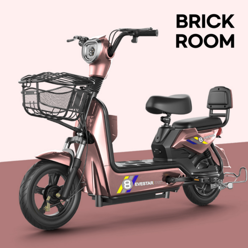 BRICKROOM 3세대 전기 스쿠터 자토바이 전동 출퇴근 자전거 2인용 팻바이크 오토바이, 핑크, 12A 납산배터리 65km