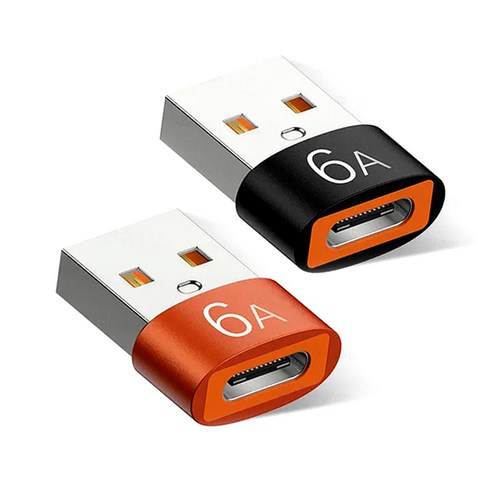 제이스마트 6A 고속 C타입 to USB A 3.0 변환젠더, 2개, 2cm, 오렌지, 블랙