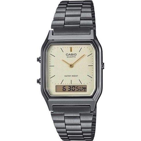 AQ-230GG-9A - Casio 카시오 아나 디지 아날로그 쿼츠 손목시계 빈티지 시리즈 AQ230 남녀공용 듀얼타임 해외모델 메탈릭 그레이 x 라이트 골드 AQ230GG9A 팔찌형 349509